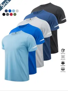 3/4/5/6-Piece Set Men's Sporty Short Sleeve T-Shirt, Workout T Shirt, Fitted Plain Design, Fitted Sportswear, Breathable Quick-Dry Outdoor Fitness Top, Ideal for Running, Basketball, Gym