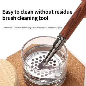Nail Brush Cleaning Tool, Thickened Glass Wash Pen Crystal Cup, Stainless Steel Mesh Strainer Cup, Manicure & Pedicure Tool