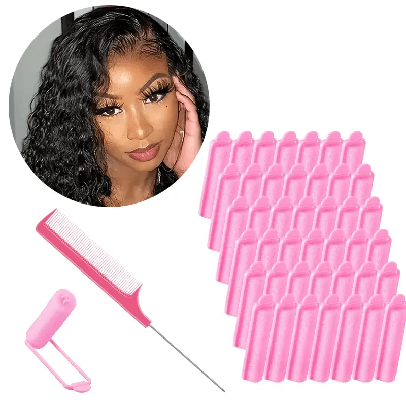 43-Piece Heatless Styling Set for Overnight Curls, 0.59 Inch Sponge Curling Rods with Stainless Steel Comb