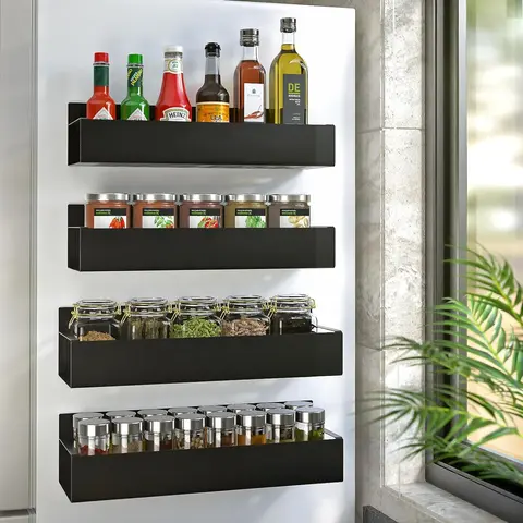 4 Pack Magnetic Spice Rack, Magnetic Spice Organizer Shelf for Refrigerator, Microwave, Seasoning Organizer for Kitchen