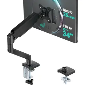 Single Monitor Mount for 13-34 inch Screens, Adjustable Gas Spring Single Monitors Arm, Regular Screen up to 32 inch, 26.4lbs, Computer Monitor Stand for Desk, VESA 75/100mm (GSMP001N), Black