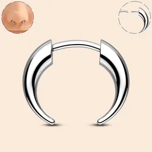 Oufer 16G Titanium Fake Stretched Threadless Push Pin Pincher Horseshoe Septum Ring-16G Thickness