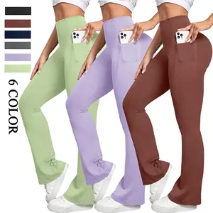Women's Flare Leggings with Pockets Soft High Waisted Tummy Control Bootcut Workout Yoga Pants Casual Sport Trousers Athletic Stretchable Elegant Gym Outfits Fitness Activewear pants women