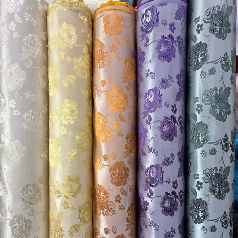 Satin Brocade Fabric -100% Polyester with Flower Pattern, 58/59 Inches Width
