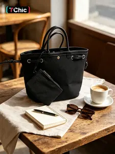 Women's Hobo & Shoulder Bags, Versatile Canvas Drawstring Bucket Bag, Simple Design Handbag for Everyday Use, Stylish and Practical