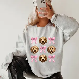 GOLDENDOODLE with Bows Sweatshirt - Unisex Relaxed Fit Crewneck Graphic Tee Printed in the USA Casual Cotton Tops for Women