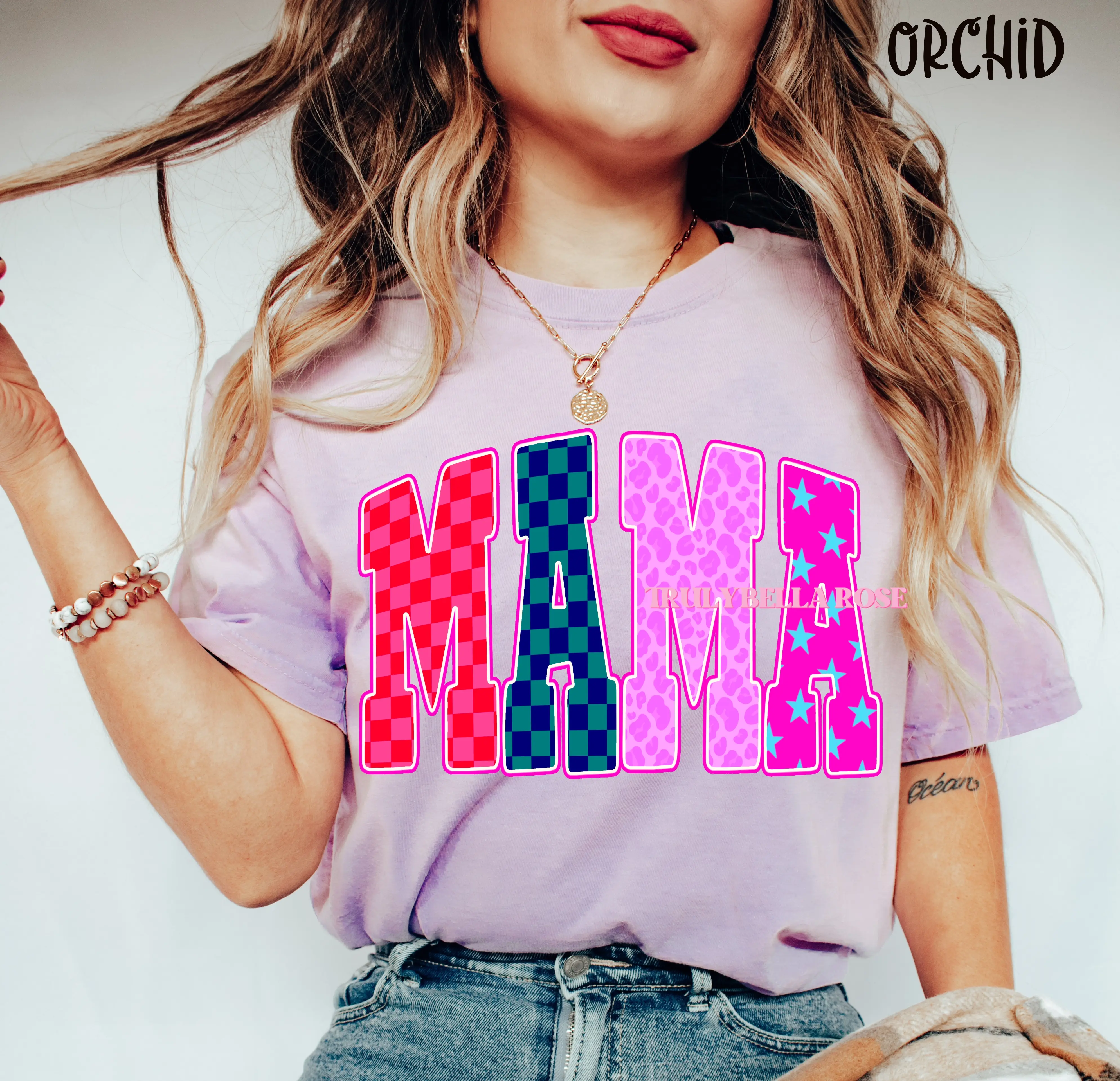 Mama pink checkered pattern mixed shirt Mama pink checkered pattern mixed shirt
