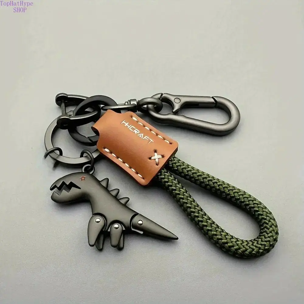 Unisex Kawaii Dinosaur Metal Keychain Included - Stylish Leather Strap Sandblasted Aluminum Alloy Keyring, 8-Character Buckle, D-Ring Car Ready, Lightweight Grip Multifunctional Fashion Accessory for Car, Bag