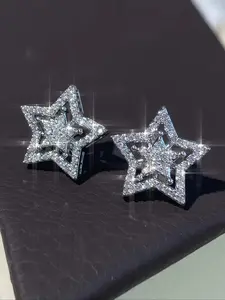 Star Design Rhinestone Decorated Stud Earrings, Star Shape, Fashionable Jewelry for Women & Men, Trendy All-match & Exquisite Jewelry for Birthday Gift