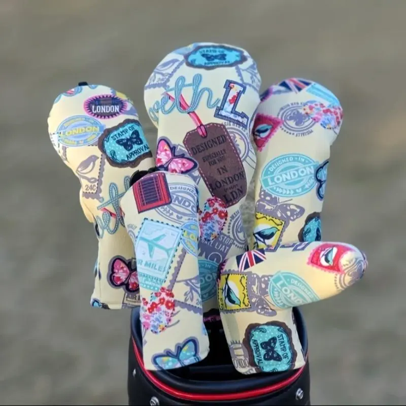 Golf Club Head Cover, Colorful Fabric Cover, PU Putter Cover for Mixed Fairway Woods, Golf Accessories for Men & Women, Golf Gear, Golf Pack