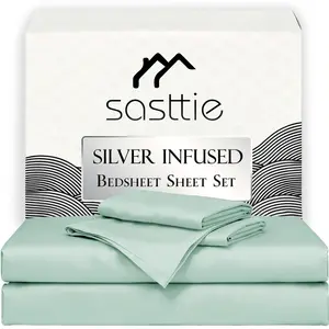SASTTIE Silver Infused Bed Sheets Set，Cooling Sheet Set, Breathable & Ultra-Soft for Hot Sleeper, with Self-Cleaning Silver Yarn that Stays Fresh 3X Longer for Sleeping