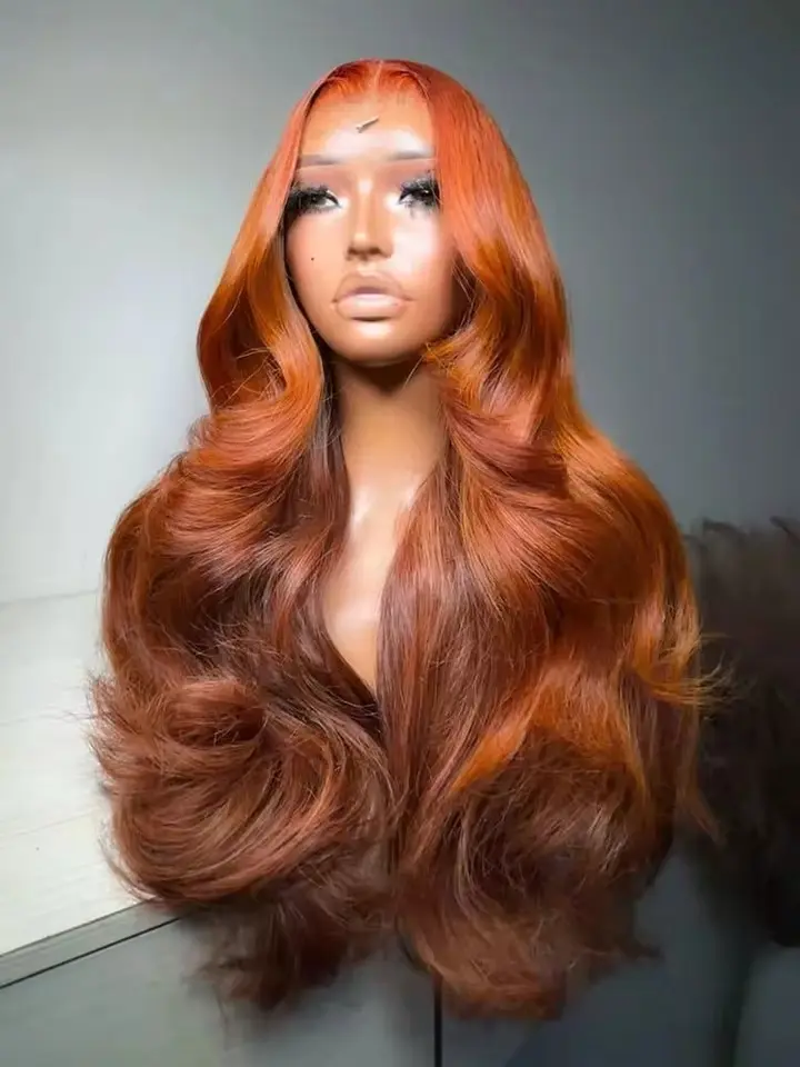 Ginger Orange Human Hair Lace Front Wig, 34-Inch Body Wave, 350# Color, Pre-Plucked, 13x4 Lace, 180% Density, Premium Wigs Human Hair for Women, Human Hair Wigs