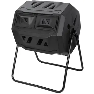 Segawe Rotating Bin Compost Tumbler Fertilizer Soil Remixing Container 43 GAL, Black