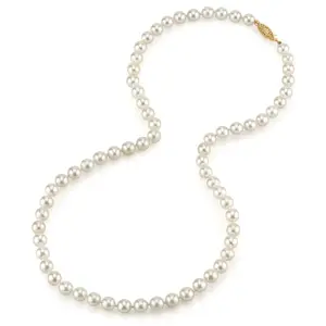 The Pearl Source White Akoya Japanese Pearl Necklace for Women - 14k Gold Pearl Strand Necklace | 18in Long Pearl Necklace with Genuine Cultured Pearls, 6.0-6.5mm
