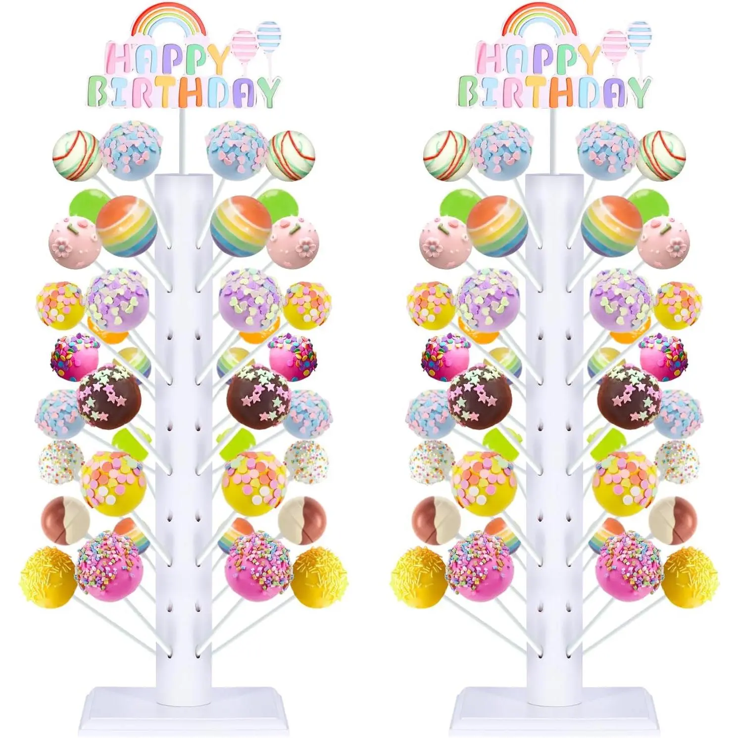 Wooden 2-Pack Cake Pop Stands - 60-Hole Lollipop Holders, Cake Decorating Supplies for Happy Birthday Parties, Birthday Ideas Festive Event Dessert Displays, Cake Pops