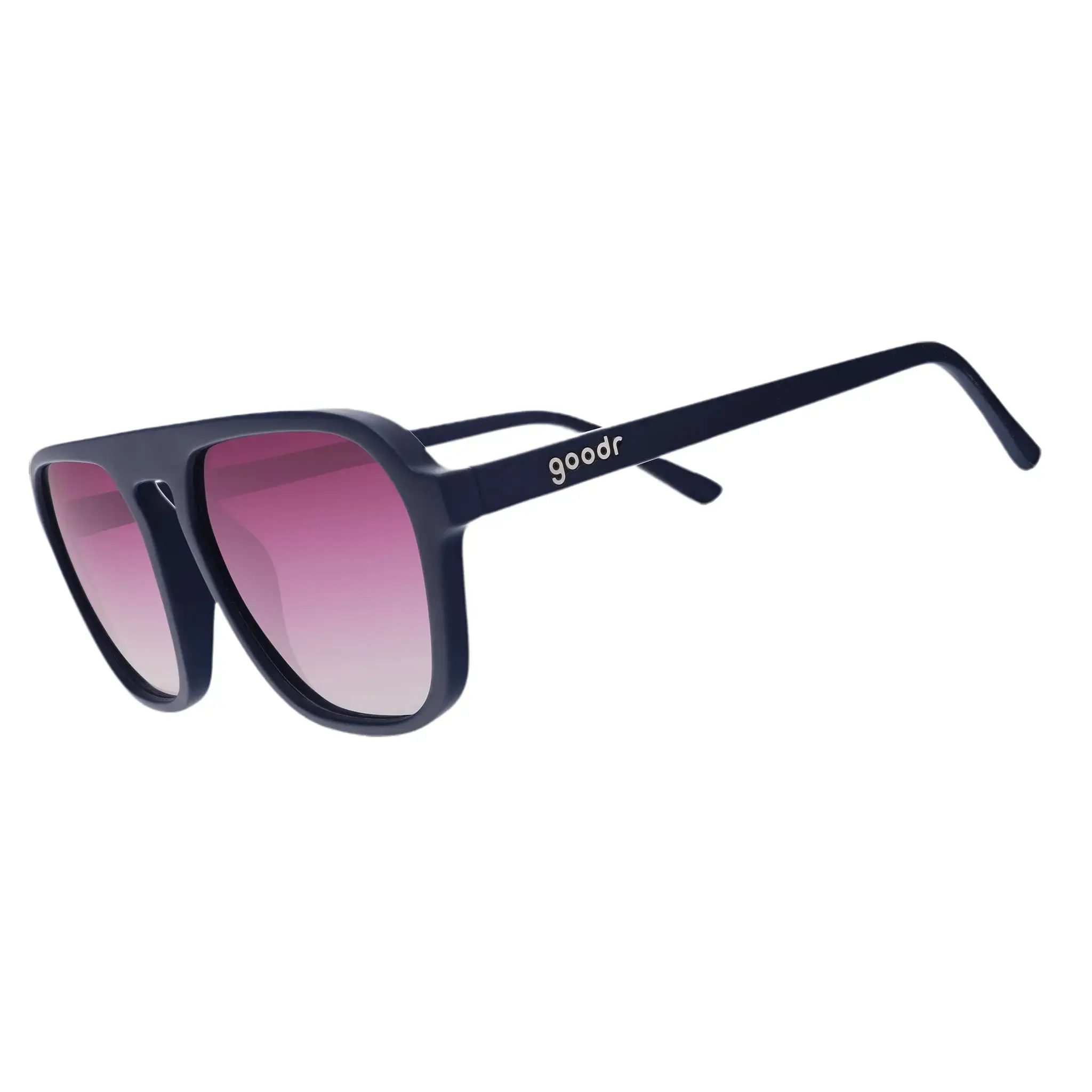goodr Deja Vu Daydream Medium Size (Retro G) Solid Dark Blue Frame with Purple Lens, UV400, No Slip No Bounce No Tangle