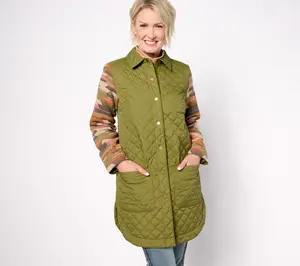 Denim & Co. Canyon Retreat Southwest Jacquard Sleeve Quilted Jacket