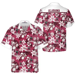 Tropical Alabama Hawaiian Shirt, Unique Alabama Shirt, Alabama Collared Shirt For Adults, Short Sleeve Casual Button Down Shirts Summer Beach Shirt, Tropical Floral Shirt