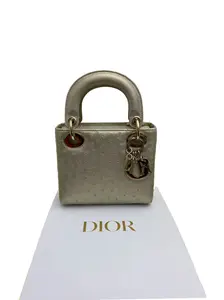 Pre-owned Dior leather Crossbody Bags Christian Champagne Mini Lady B2B4