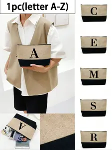 Women's tote bag with letter print patchwork, makeup bag, Teacher's Day gift, reusable tote bag, women's simple large-capacity travel makeup bag, suitable for men and women, couples, daily use, birthdays, holidays, everyday storage, personalized gift bag,