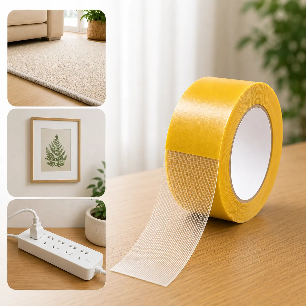 NestBear Hand-Tear Double Sided Grid Tape, Heavy Duty Adhesive Tape for Carpet, Rugs, Home Decor, Cable Management & DIY Projects, 2 in x 20 yd sided adhesive tape nano