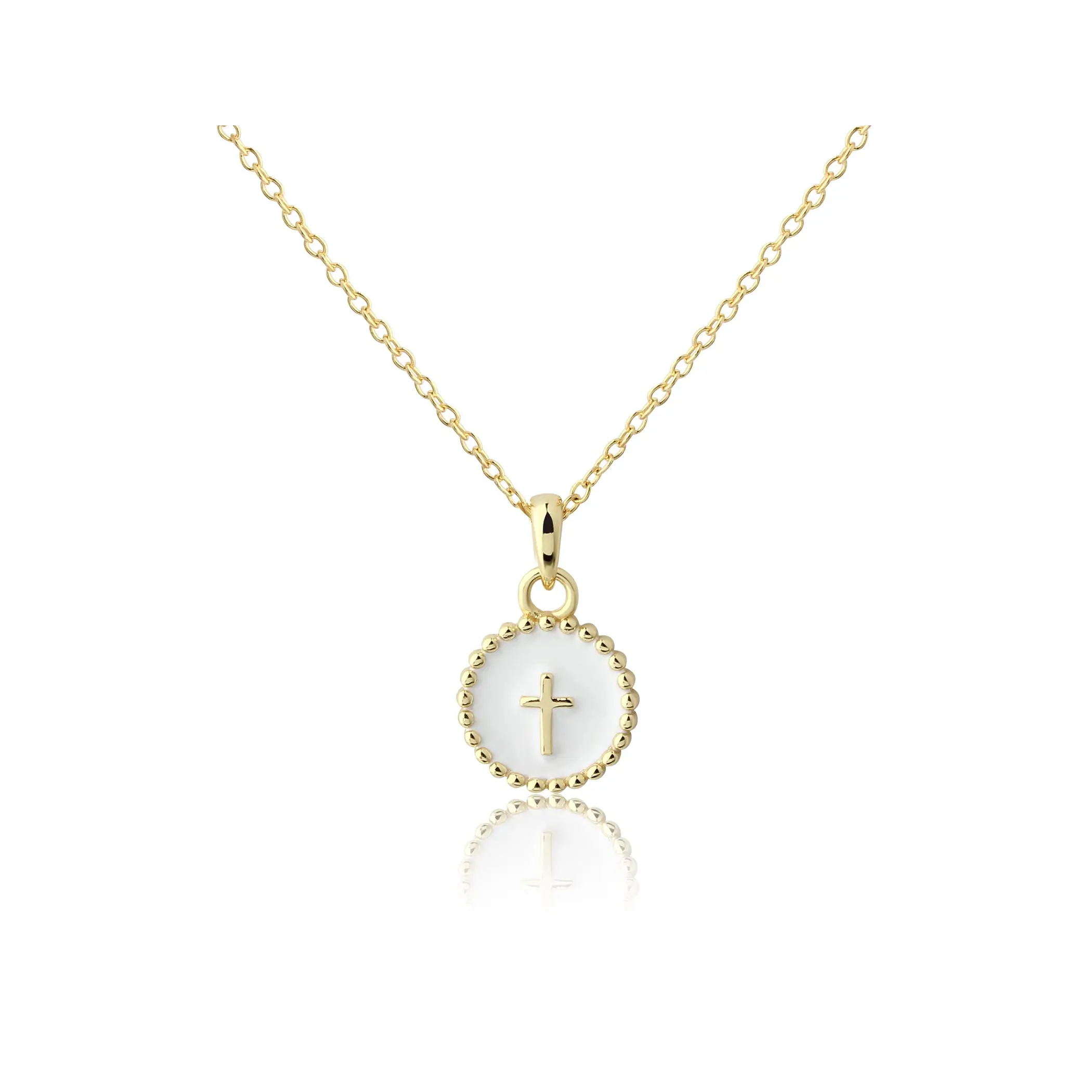 Children’s White Enamel Cross Necklace in 14K Gold-Plated Sterling Silver
