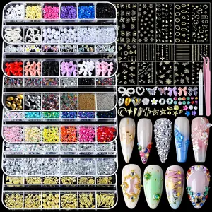 Nail Art Decoration Kit for Design - 15 Sheets Self-Adhesive Gold Stickers, 6 Boxes Rhinestones, 3D Easy-Apply Time-Saving Pearl Charms, Rich Variety Beauty & Personal Care Nail Care Tools, Nail Art Design