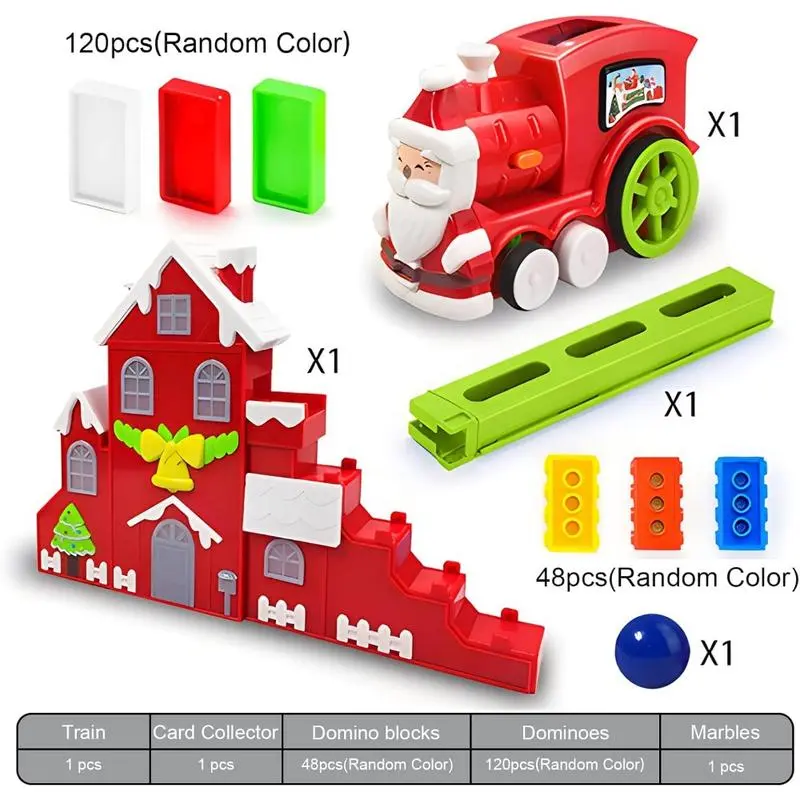 Merry Christmas Electric Domino Train Set - 38.5CM x 26CM x 8CM - Electric Domino Building Blocks for Kids - XMAS Children's Toys