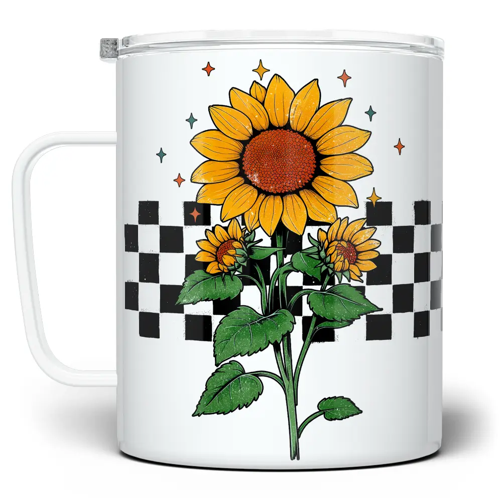 LOFTIPOP Checkered Sunflower Mug, 90's Floral Retro Gifts, Designed and Printed in the USA by Loftipop