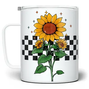 LOFTIPOP Checkered Sunflower Mug, 90's Floral Retro Gifts, Designed and Printed in the USA by Loftipop