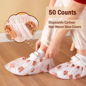 50 counts Disposable Thickened Cartoon Shoe Covers,Home Indoor Non-slip Anti-dirty Foot Cover, Breathable Foot Covers for Shoes