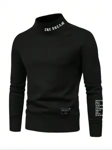 Men's fleece pullover high neck long sleeved sweatshirt,  round neck sweatshirt, basic casual Fitted long sleeved pullover sweatshirt, comfortable and warm round neck sweatshirt for autumn and winter, can be worn on the outside or on the inside