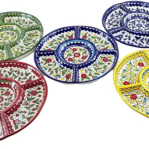 Handcrafted Ceramic Sectioned Platter 28 x 28 Cm - Blue & White Hand Painted Design for Serving Dishes Plate