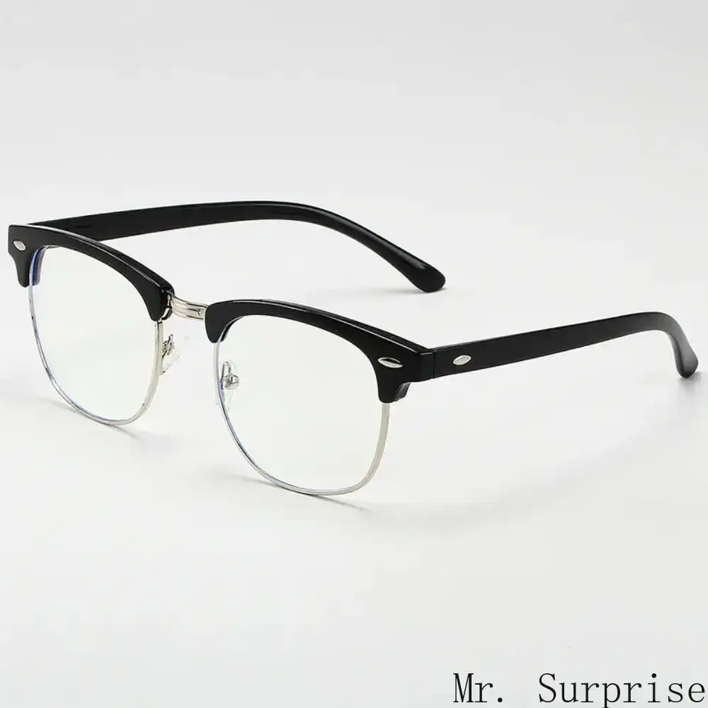 Unisex Classic Non-Prescription Square Plastic Quality Eyeglasses - Semi Rimless Clear-Tint Anti-Blue Lenses Computer Frames, Eye-Friendly Frames & Glasses for Women (Glasses Blue Light Protection)