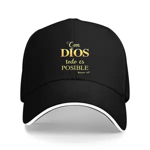 1pc "Con Dios Todo Posible"  Baseball Cap - 100% Polyester, Breathable Mesh Back, Lightweight & Stylish for Fitness & Outdoor Sport Black Snapback