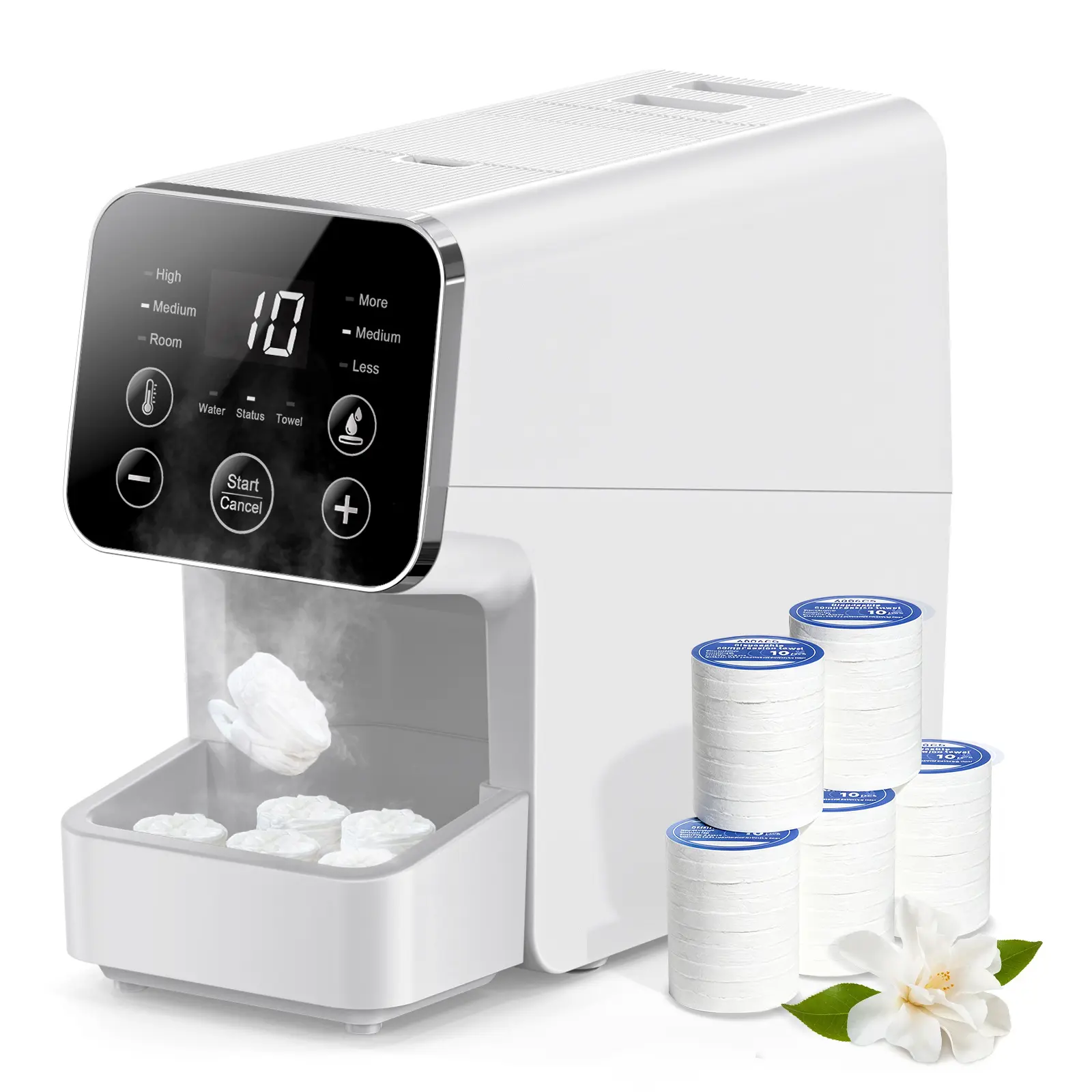 Hot Face Towel Heater Machine | 5-Second Fast Heating,Auto Dispensing Design,60°C Constant Steam,Includes 50 PCS Compressed Towels, 1L Large Tank,Luxury Home Spa