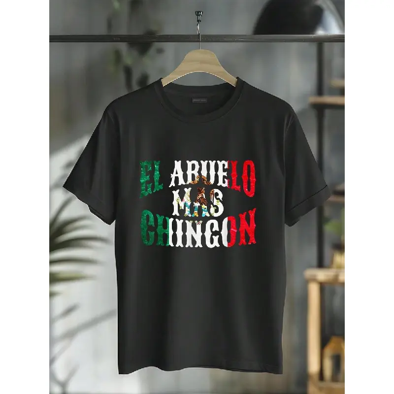 Women's 100% Cotton Short-Sleeve Round Neck Fitted T-Shirt with "El Abuelo Mas Chingon" Graphic Print, Casual Summer Wear for Father's Day Gifting, Shortsleeve, Tshirt