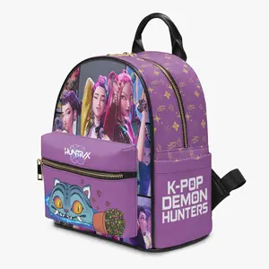 Dark Anime Fantasy PU Leather Backpack – Purple Accent Edition