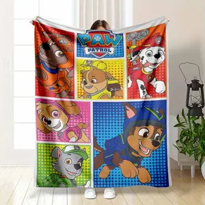 Paw Patrol Flannel Blanket Chase Marshall Skye Rubble Characters Print Comic Book Pop Art Style Soft Warm Fuzzy Throw Perfect for Kids Bedroom Nursery Daycare Nap Time Birthday Gift