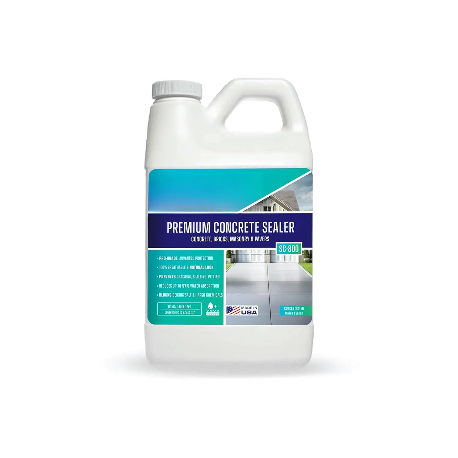 Penetrating Concrete Sealer, Half Gallon - Makes 1 Gallon - Silane Siloxane - Water-Based  Protection for Cement, Masonry, Brick, Pavers & Stone - Clear Finish