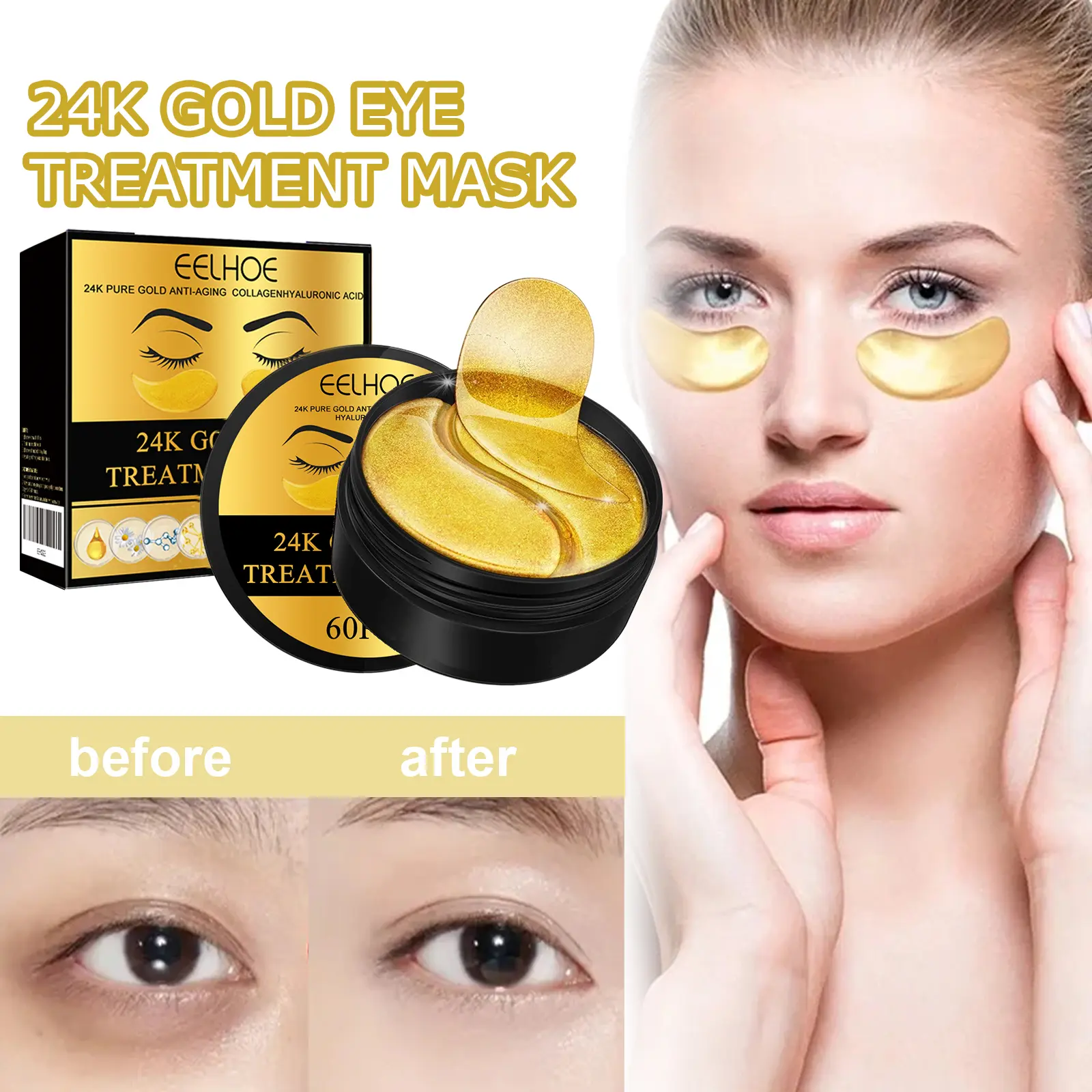 EELHOE 60 Pairs Collagen Under Eye Patches Hyaluronic Acid Licorice Eye Mask for Wrinkles Dark Circles Puffy Eyes