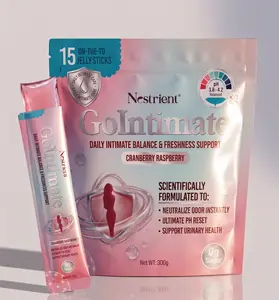 Nestrient GoIntimate Women’s Daily Intimate Care Jelly Sticks - Supports pH Balance & Freshness - Cranberry, D-Mannose & Probiotics - Sugar-Free, 15 Count
