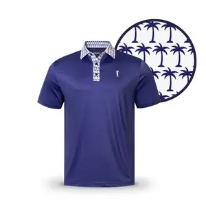 Navy Palm Pop Polo Shirt with Palm Tree Print Collar for Everyday Wear