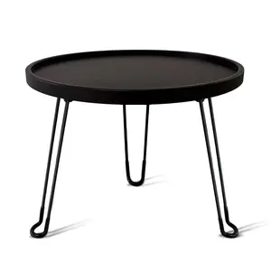 Outdoor Round Side Table Small Patio Table Foldable Portable to Save Space Suitable for Home Garden Indoor and Outdoor Use Black Finish