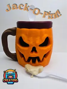 3DCreationsByGT Jack-O-Pint Holder with Spoon Slots Eco-Friendly 3D Print for Horror Movie Nights 16 oz Capacity Free Gift Included