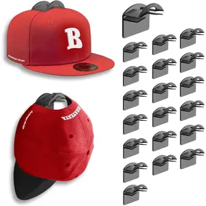 Hat Hangers for Wall, Stronge Hat Holders Display, No Driling Caps Holder Organizer, 20 Pack Hat Hook for Baseball Caps, Wall Mounted Cap Rack, Translucent Black