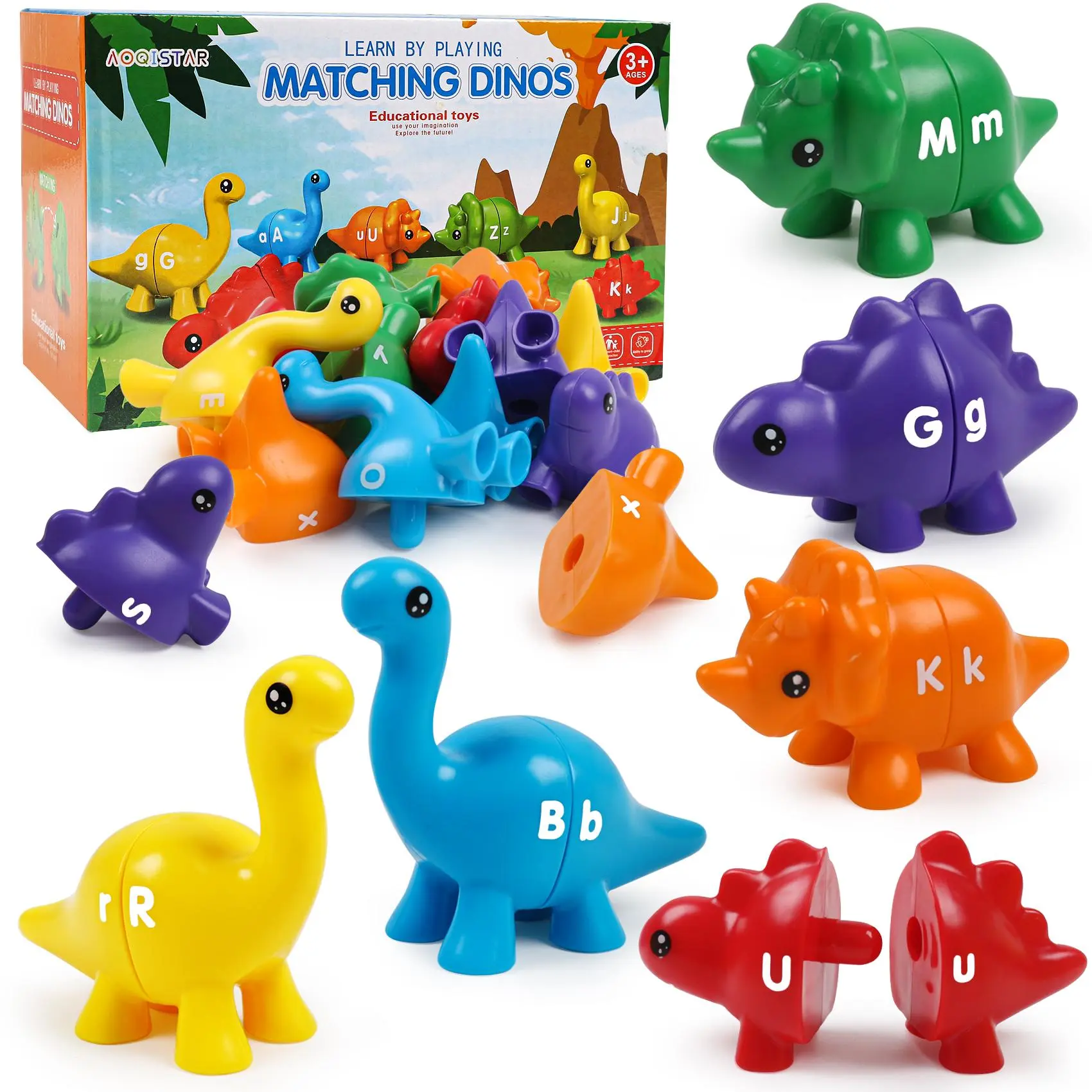 Dinosaur Animals Matching Letter Toy, 13pcs/set Double-sided Alphabet Match Game, Educational Montessori Learning Toy, Learning Tool, Gift for Boys & Girls