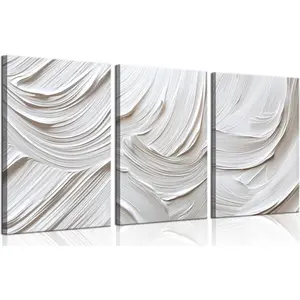 Framed 3Pcs Modern Neutral Abstract Canvas Wall Art Mid Century Beige and White Brush Strokes Wall Decor Pictures Boho Minimalist Soft Tones Posters Prints for Living Room Bedroom Home Decoration 12x16in Ornaments Artistic Photo
