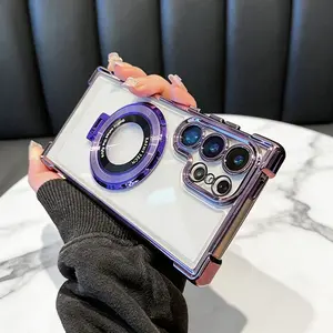 Luxury Magnetic Plating Stand Shockproof Clear Case For Samsung Galaxy S25 S24 Ultra S23 S22 S21 Plus Note20  Acrylic Back Cover