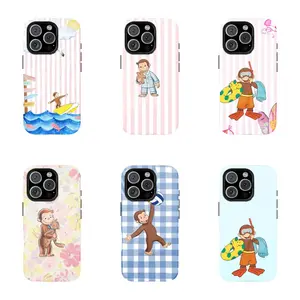 6 style Classic Stripes Colorful Curious George Phone Case - Childhood Favorite Cartoon | Classic Children's Book Phone Cover for Samsung iPhone Cute Retro Monkey with Banana, Party Theme PBS Kid Book Halloween Christma gifts